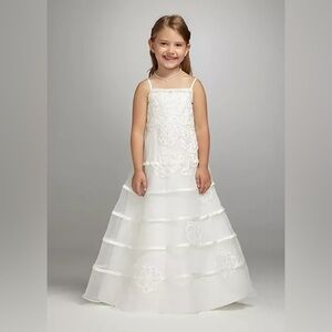 David’s Bridal Flower Girl Formal Wear Communion Ivory Embroidered Dress SZ 6/7